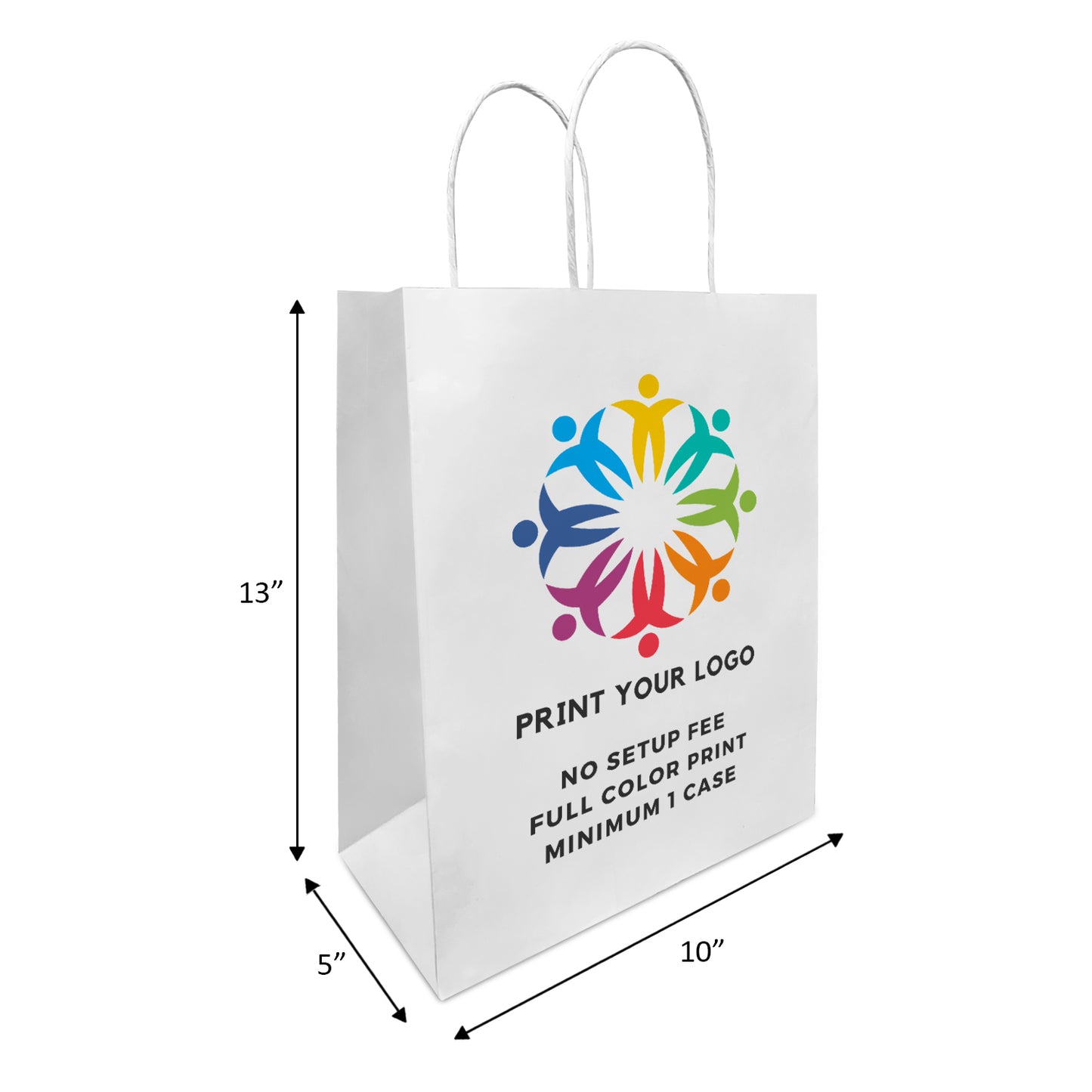250pcs, Debbie 10x5x13 White Paper Bags Twisted Handles, Full Color Print, Printed in North America
