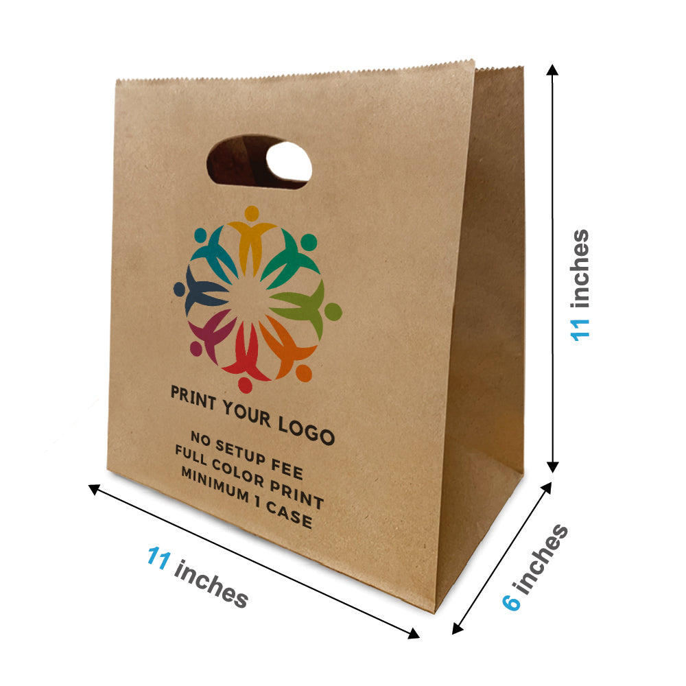 400pcs, Anna 11x6x11 inches Kraft Paper Bags Die Cut Handles, Full Color Print, Printed in North America