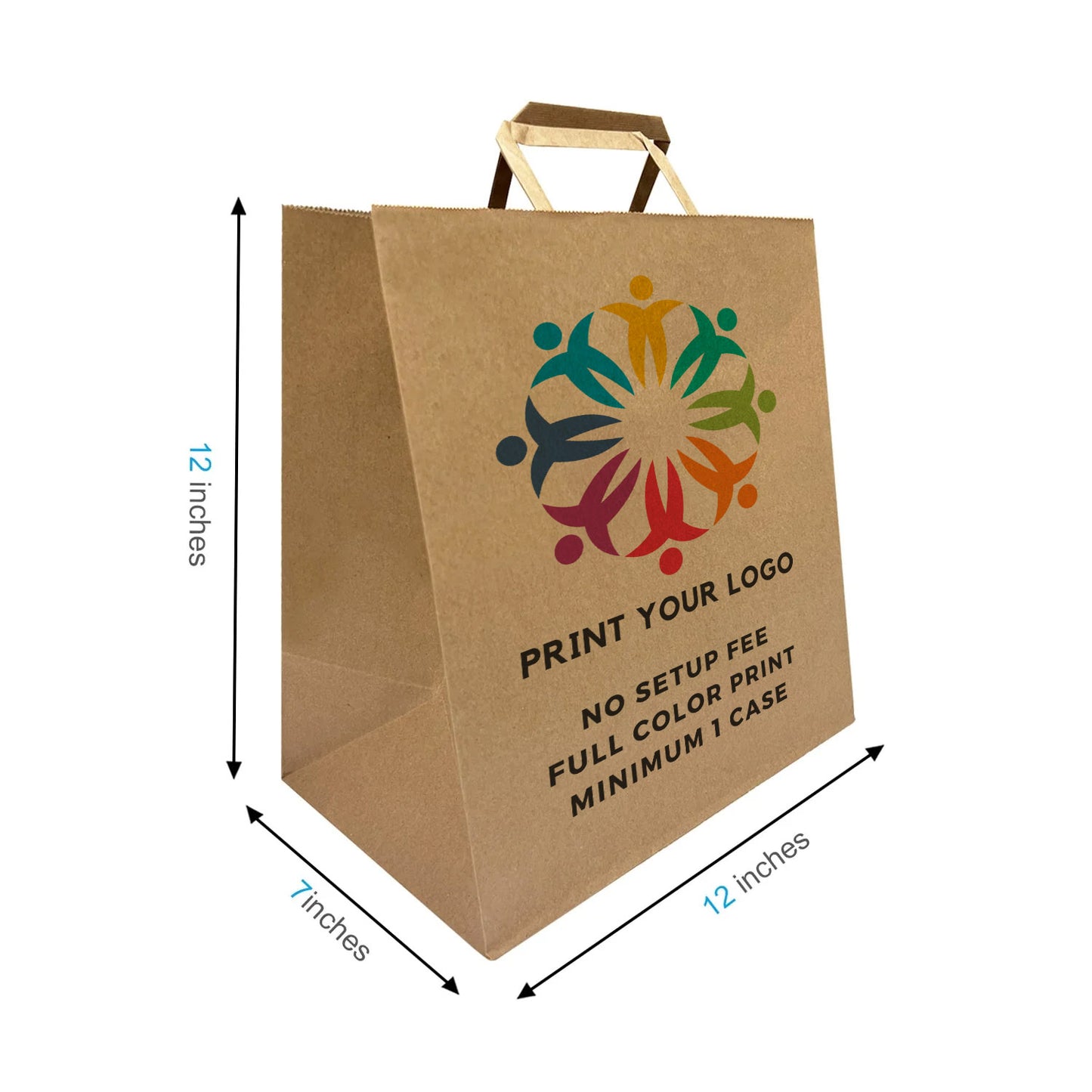 300pcs Pluto 12x7x12 inches Kraft Paper Bags Flat Handles, Full Color Custom Print, Printed in North America