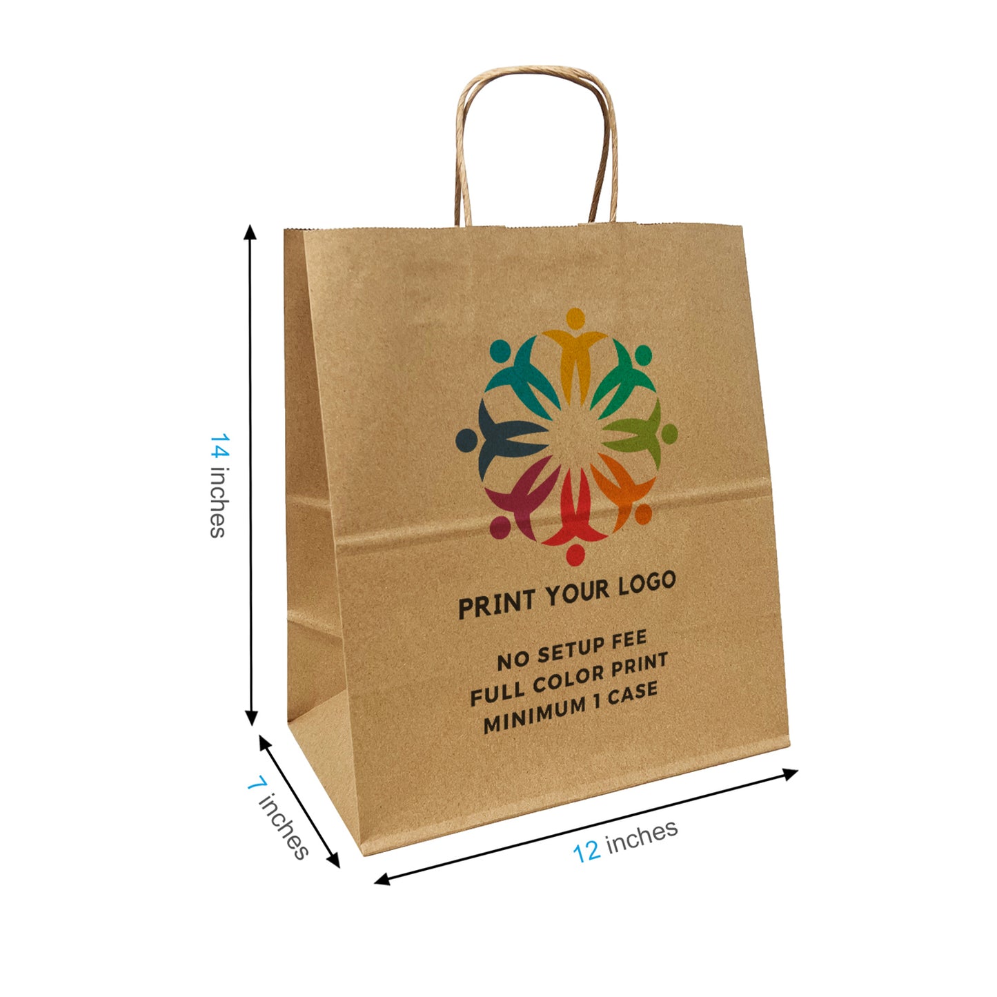 250pcs Winnie 12x7x14 inches Kraft Paper Bags Twisted Handles; Full Color Custom Print, Printed in Canada