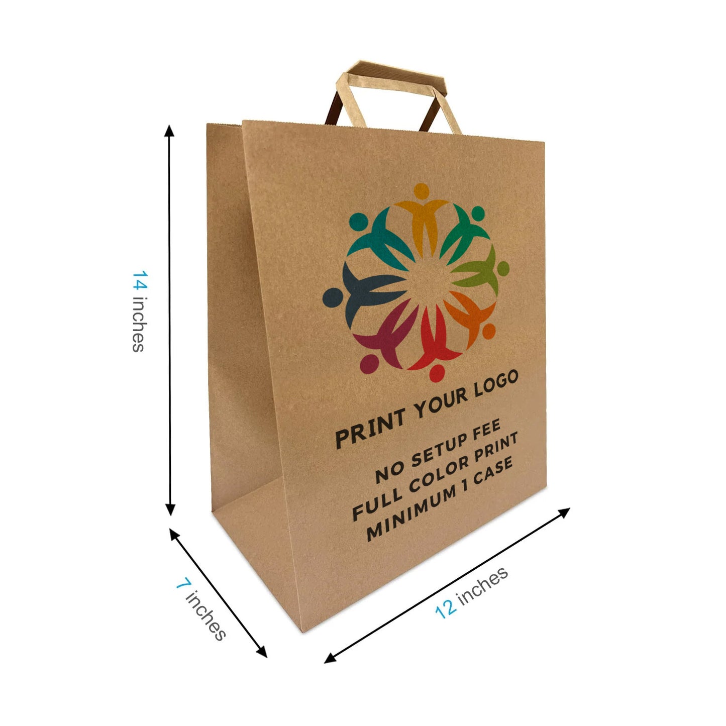 300pcs Winnie 12x7x14 inches Kraft Paper Bags Flat Handles, Full Color Pirnt, Printed in North America