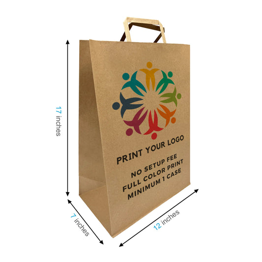 300pcs Simba 12x7x17 inches Kraft Paper Bags Flat Handles, Full Color Print, Printed in North America