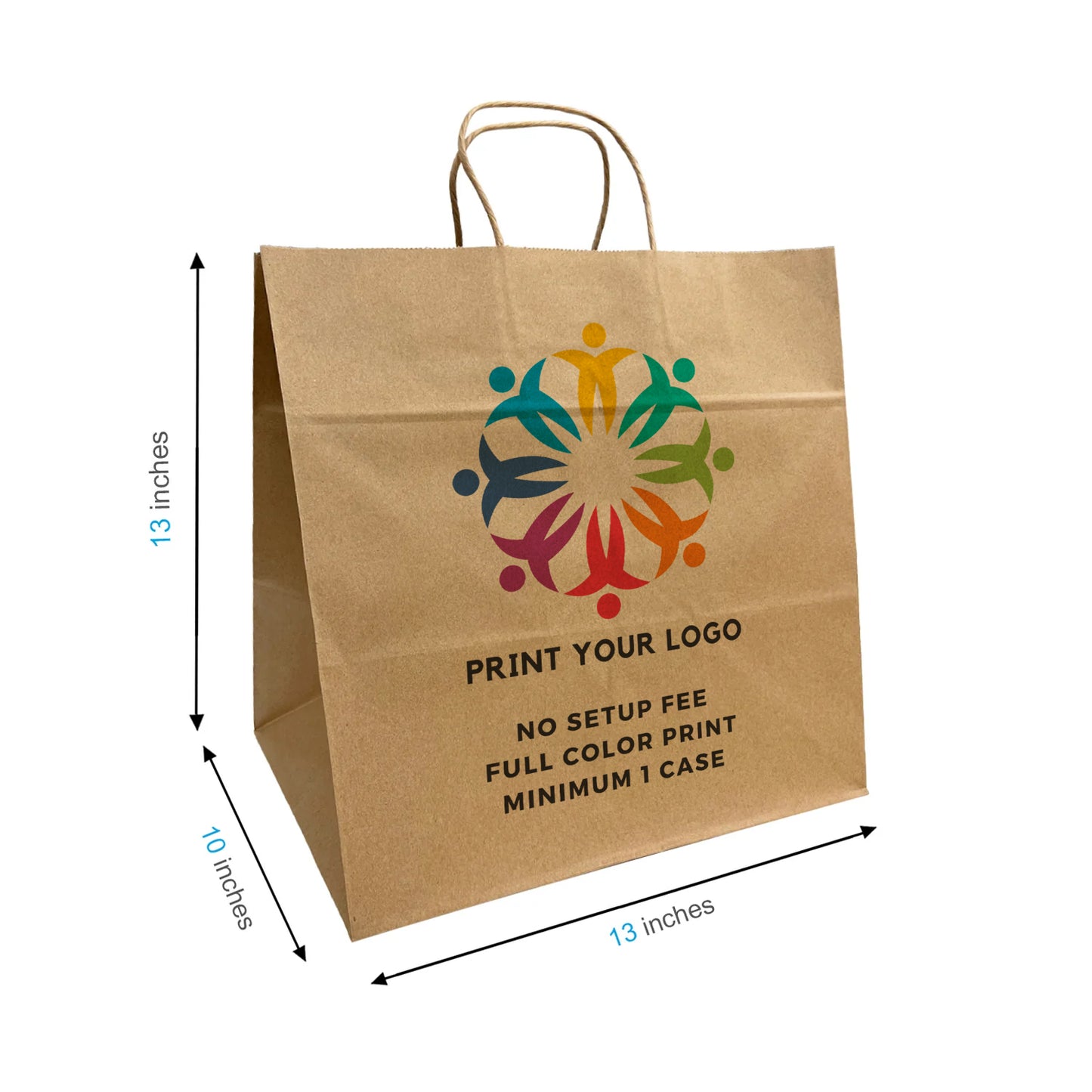 250pcs Cake 13x10x13 inches Kraft Paper Bags Twisted Handles; Full Color Print, Printed in North America