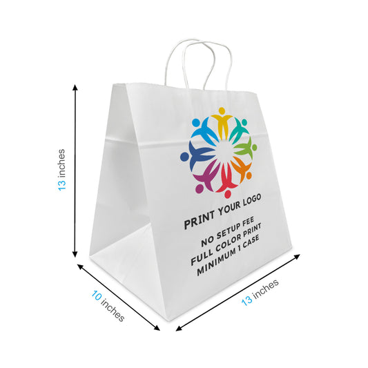250pcs Cake 13x10x13 inches Kraft Paper Bags Twisted Handles; Full Color Print, Printed in North America