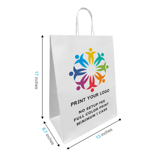 250pcs Mart 13x7x17 inches White Paper Bags Twisted Handles, Full Color Print, Printed in North America