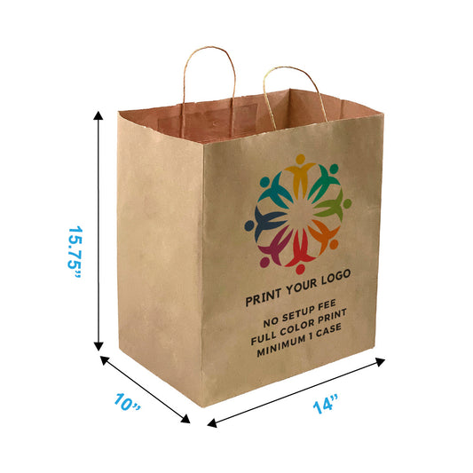 200pcs Super Royal 14x10x15.75 inches Kraft Paper Bags Twisted Handles, Full Color Print, Printed in North America