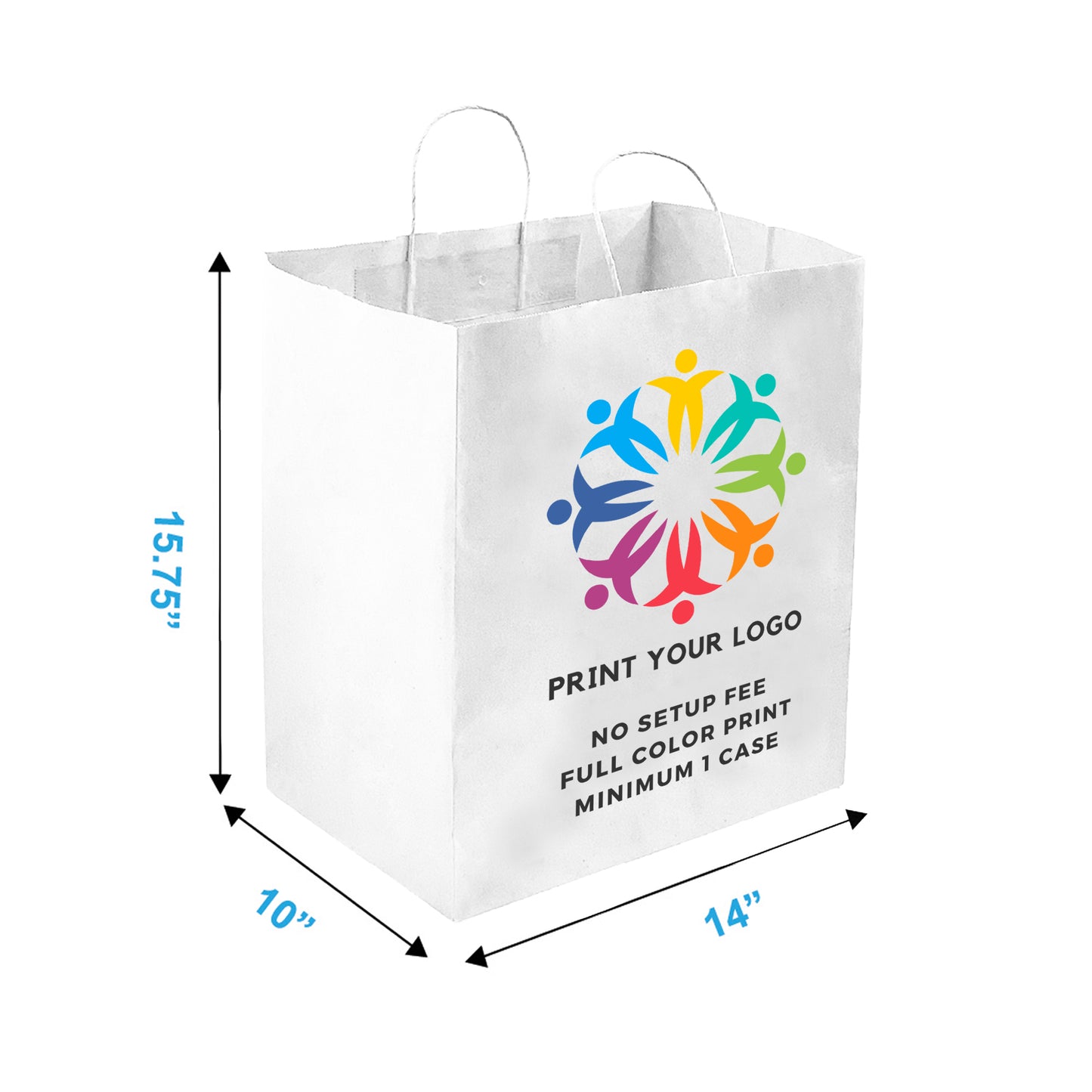 200pcs Super Royal 14x10x15.75 inches White Paper Bags Twisted Handles, Full Color Print, Printed in North America
