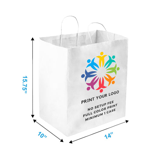 200pcs Super Royal 14x10x15.75 inches White Paper Bags Twisted Handles, Full Color Print, Printed in North America