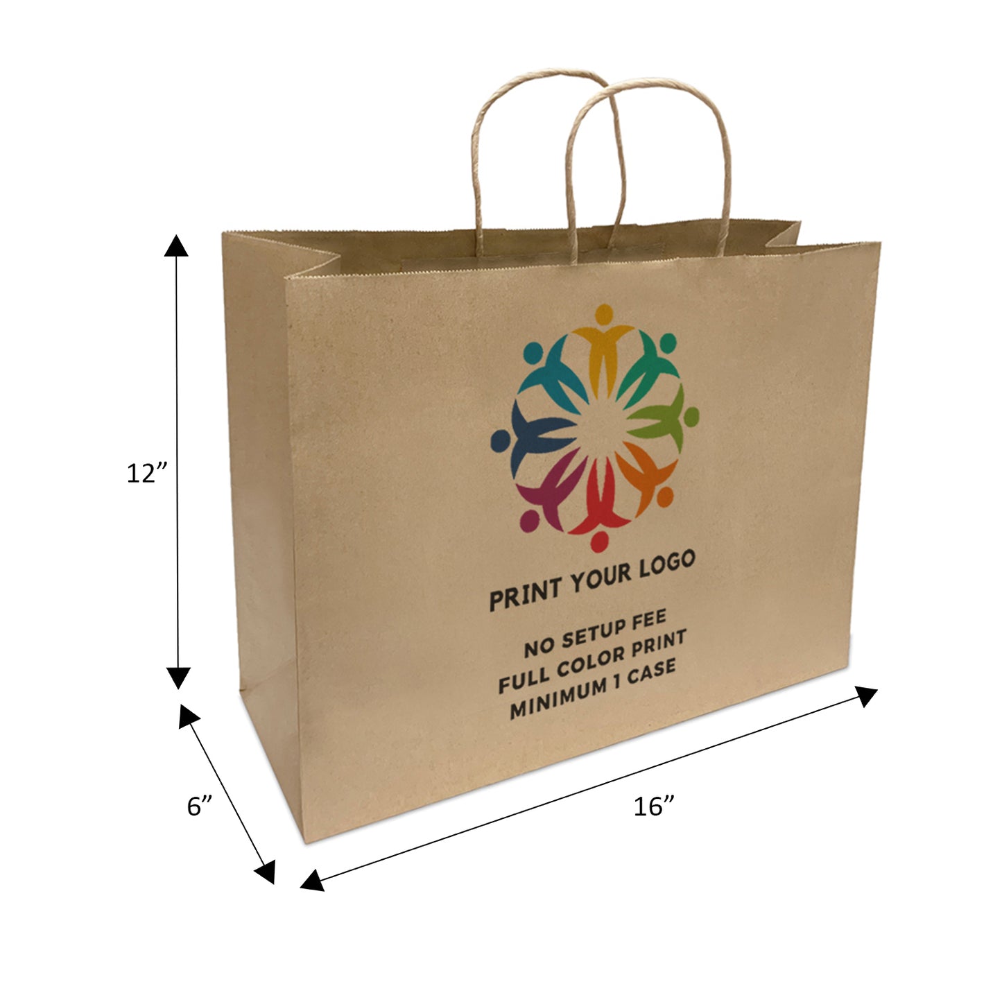 250pcs Vogue 16x6x12 inches Kraft Paper Bags Twisted Handles, Full Color Print, Printed in North America