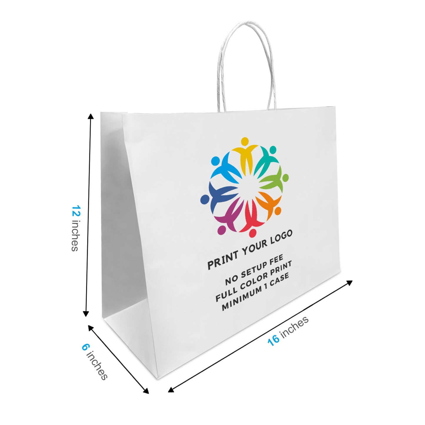250pcs Vogue 16x6x12 inches White Paper Bags Twisted Handles, Full Color Print, Printed in North America