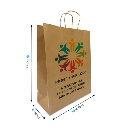 200pcs Queen 16x6x19.25 inches Kraft Paper Bags Twisted Handles, Full Color Print, Printed in North America