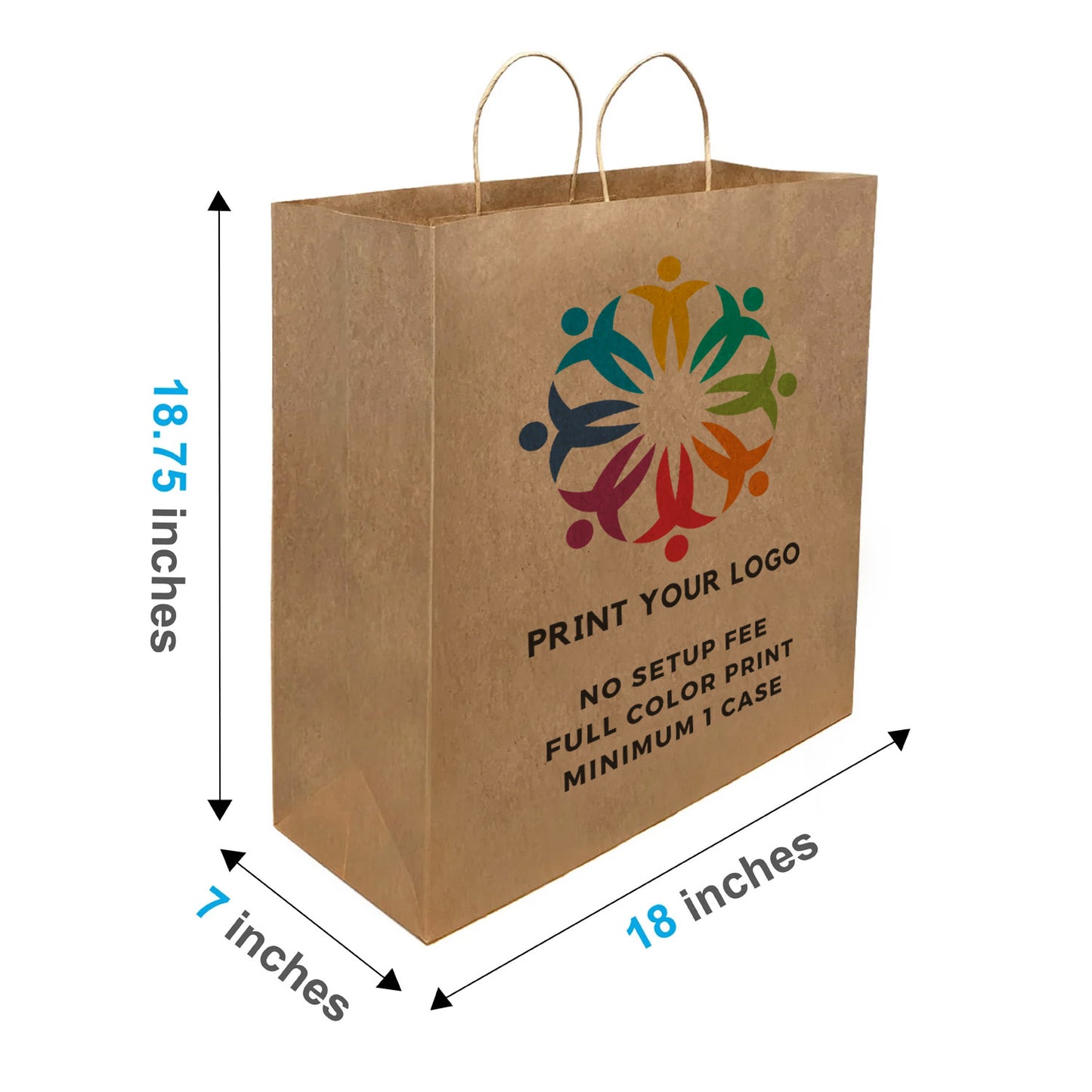 200pcs Jumbo 18x7x18.75 inches Kraft Paper Bags Twisted Handles, Full Color Print, Printed in North America