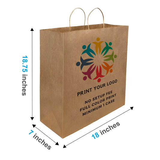 200pcs Jumbo 18x7x18.75 inches Kraft Paper Bags Twisted Handles, Full Color Print, Printed in North America