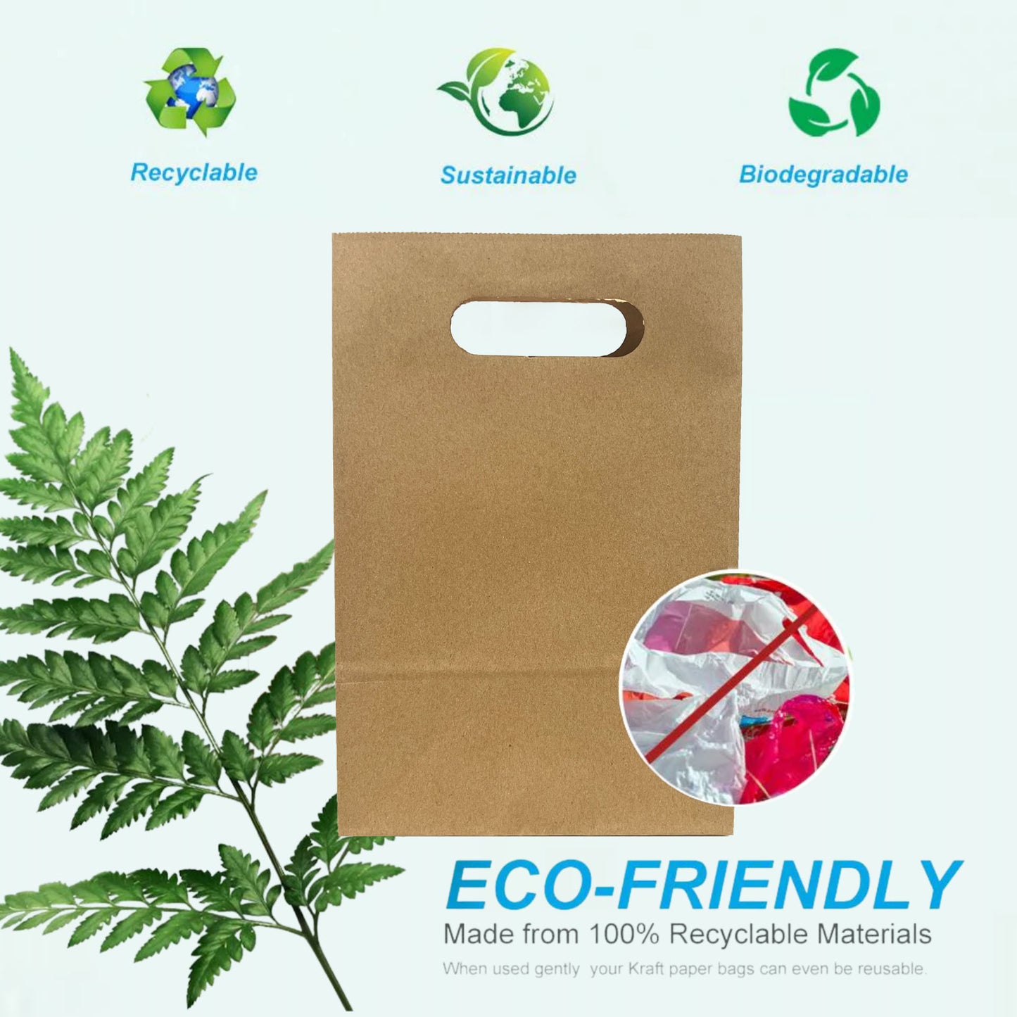 250pcs, Snack, 7 1/8x3 1/4x10 3/4 inches, Kraft Paper Bags, with Die Cut Handles