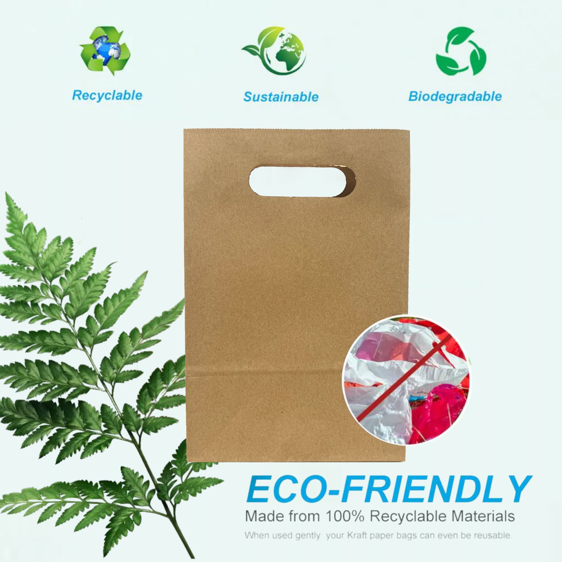 250pcs, Snack, 7 1/8x3 1/4x10 3/4 inches, Kraft Paper Bags, with Die Cut Handles