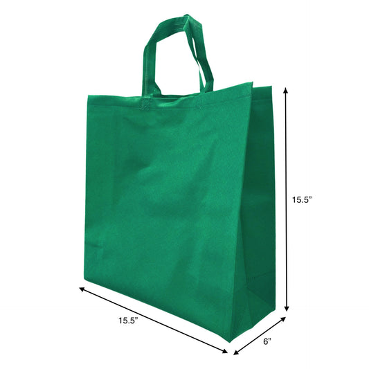 200pcs, Grocer, 15.5x6x15.5 inches, Dark Green Non-Woven Reusable Shopping Bags, with Flat Handles