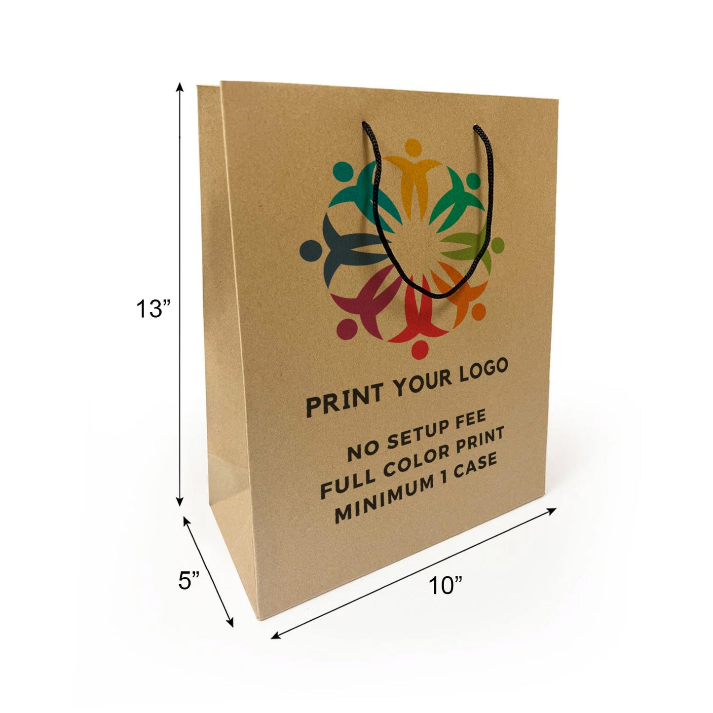 150pcs, Euro Tote Debbie 10x5x13 inches Kraft Paper Bags Rope Handles; Full Color Custom Print, Printed in Canada