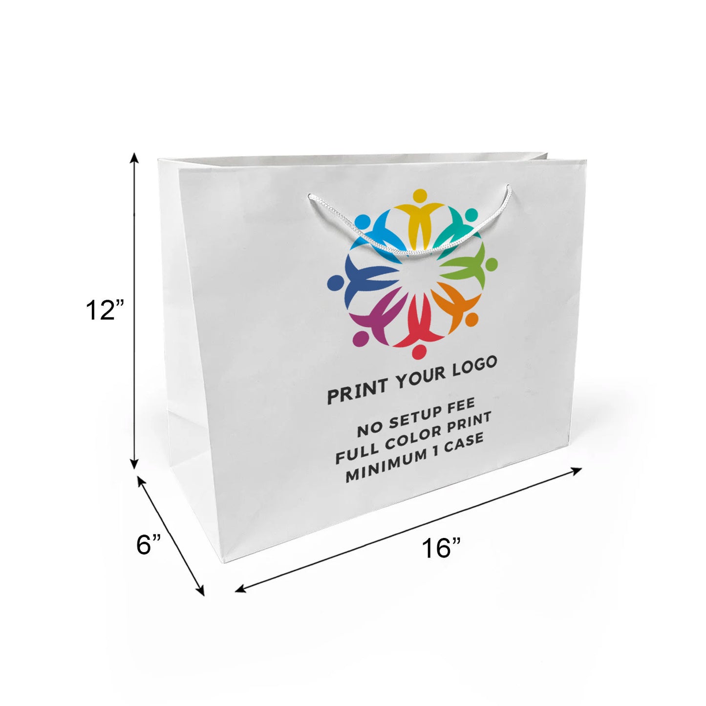 150pcs Euro Tote Vogue 16x6x12 inches White Paper Bags Rope Handles; Full Color Custom Print, Printed in Canada