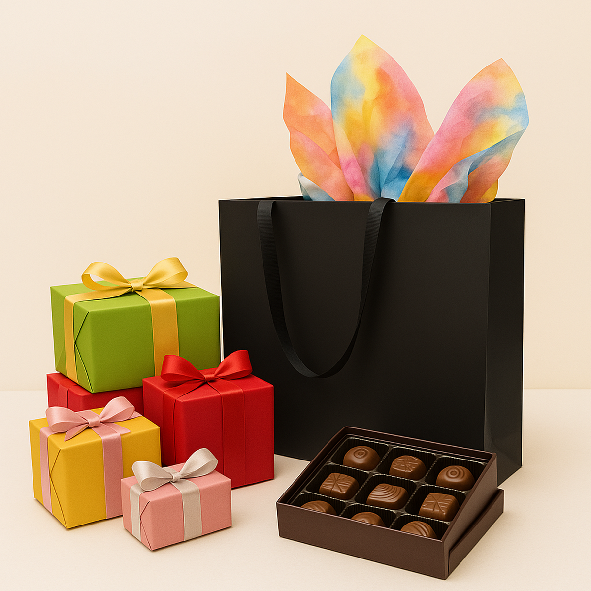 FB1662BK | 100pcs Vogue 16x6x12 inches Black Laminated Contour Luxe Paper Gift Bag, Double-sides Smooth Finish, Black Ribbon Handles; U$1.47/pc