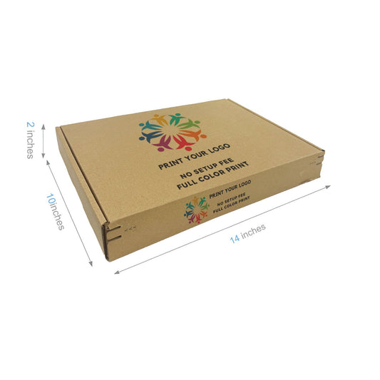 Custom Kraft Literature Corrugated Paper Mailer Boxes Self-Seal Tape - 14" x 10" x 2" - Bundle of 40 - KIS PAPER - 11277; Full Color Custom Print, Printed in Canada