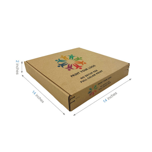 Custom Kraft Literature Corrugated Paper Mailer Boxes Self-Seal Tape - 14" x 14" x 2" - Bundle of 40 - KIS PAPER - 11278; Full Color Custom Print, Printed in Canada