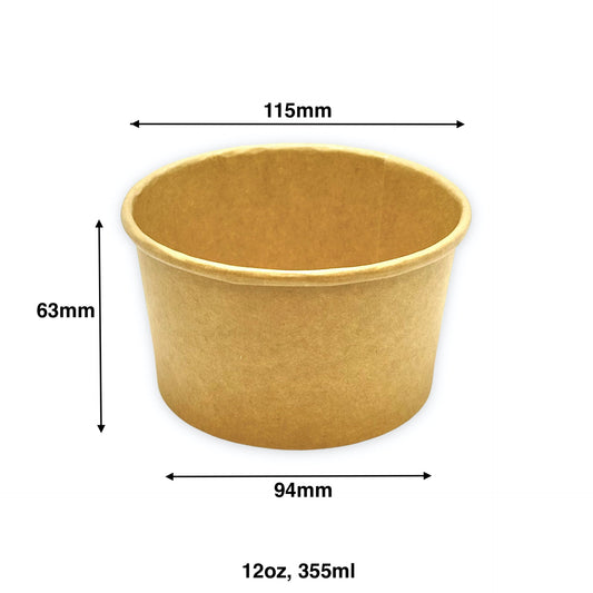 KIS-SC12| 12oz, 355ml Kraft Paper Soup Cup Base; From $0.119/pc