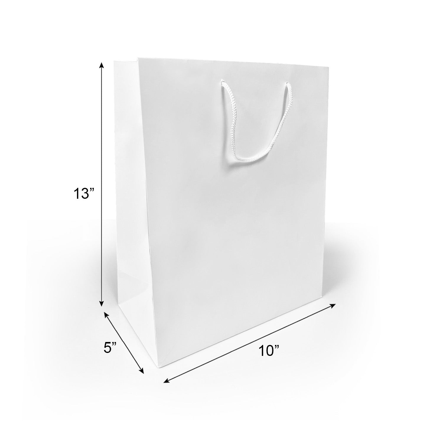 150 Pcs, Debbie,  10x5x13 inches, White Euro Tote Paper Bags, with Rope Handle
