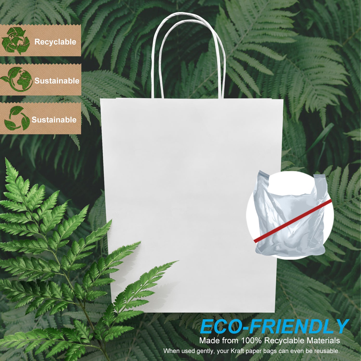 250 Pcs, Debbie, 10x5x13 inches, Kraft Paper Bags, with Twisted Handle