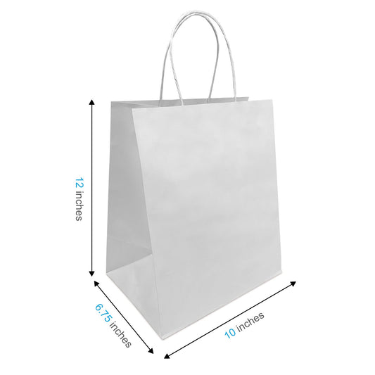 250 Pcs, Bistro, 10x6.75x12 inches, White Paper Bags, with Twisted Handle
