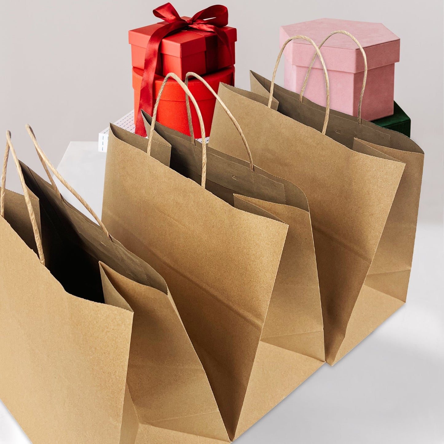 250 Pcs, Pluto, 12x7x12 inches, Kraft Paper Bags, with Twisted Handle