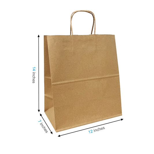 250 Pcs, Winnie, 12x7x14 inches, Kraft Paper Bags, with Twisted Handle