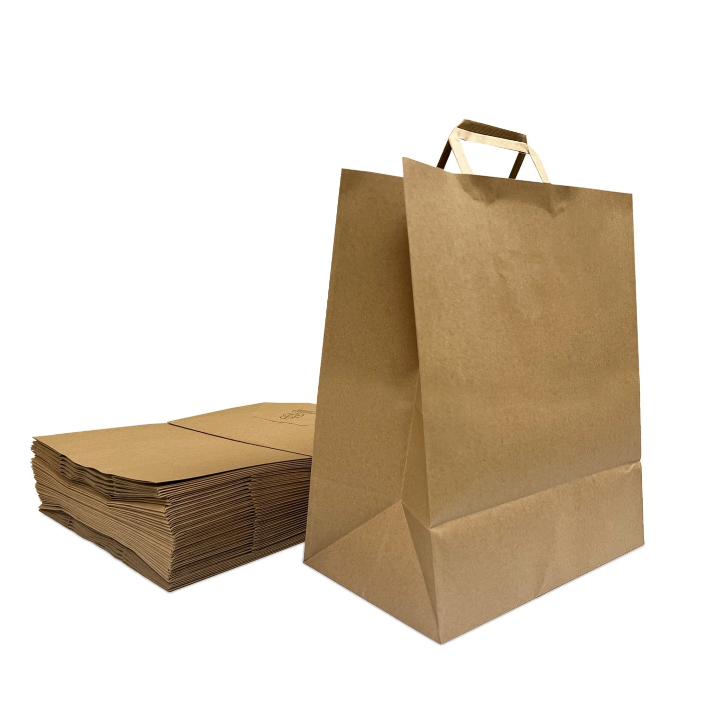 300 Pcs, Winnie, 12x7x14 inches, White Kraft Paper Bags, with Flat handle