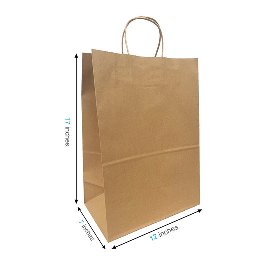 250 Pcs, Simba, 12x7x14 inches, Kraft Paper Bags, with Twisted Handle