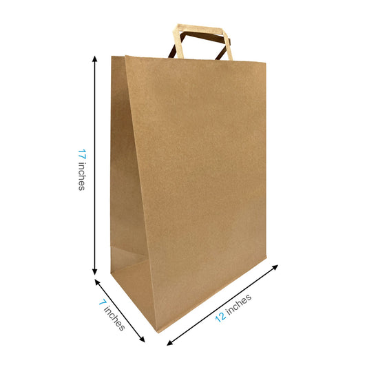 300 Pcs, Simba,  12x7x17 inches, Kraft Paper Bags, with Flat Handle