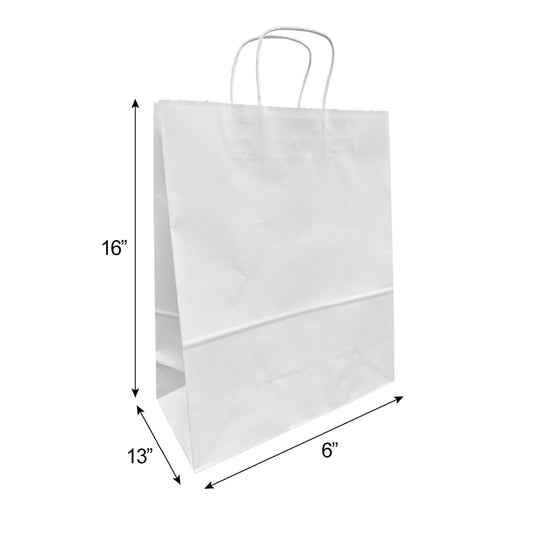 250 Pcs, Traveler,  13x6x16 inches, White Euro Tote Paper Bags, with Rope Handle