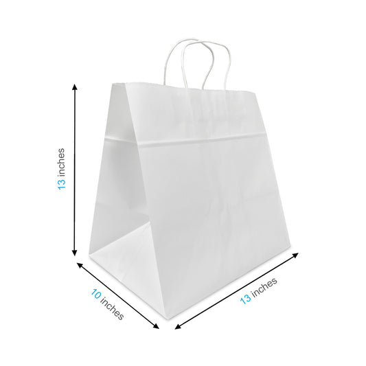 250 Pcs, Cube,  13x10x13 inches, White Paper Bags, with Twisted Handle
