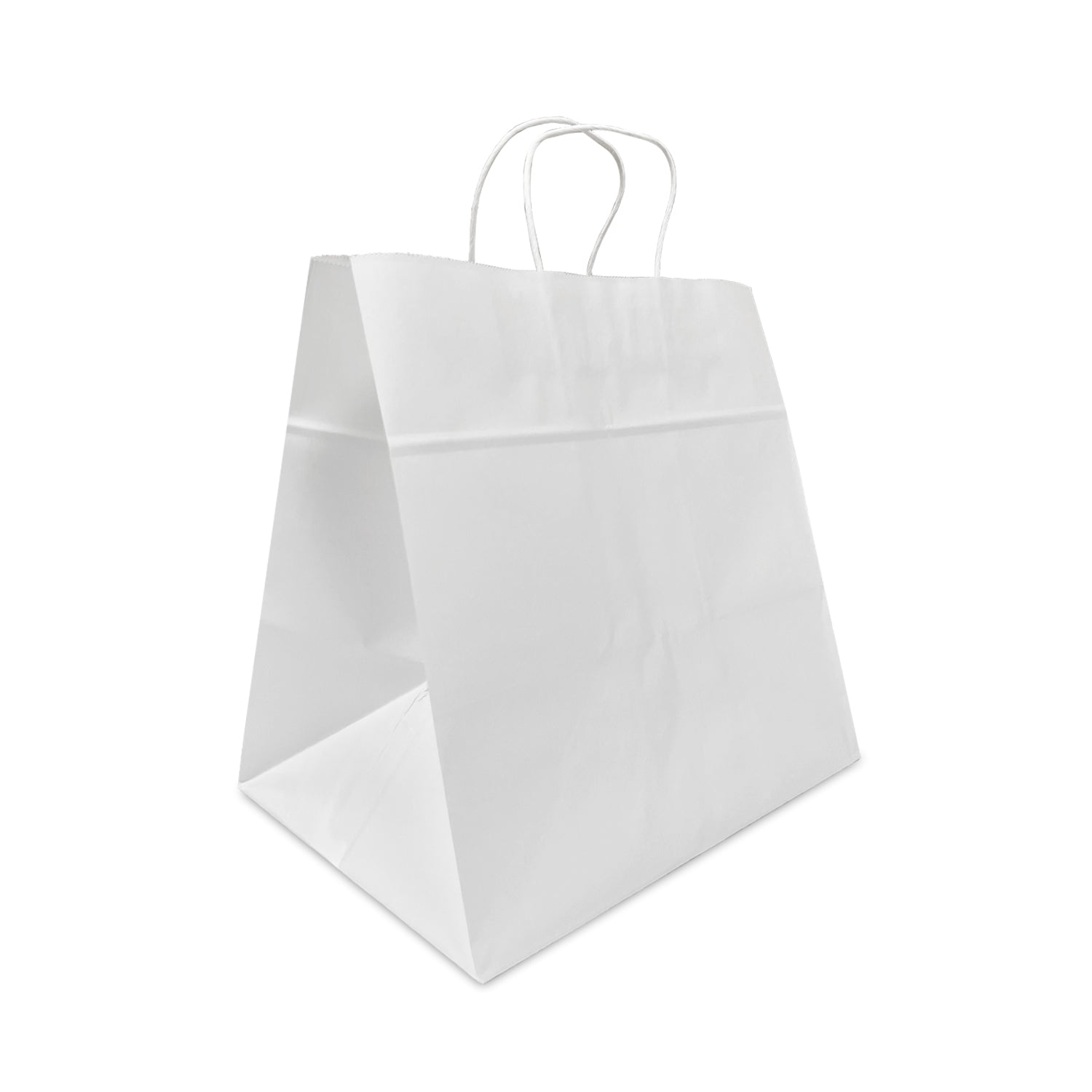 250 Pcs, Cube,  13x10x13 inches, White Paper Bags, with Twisted Handle
