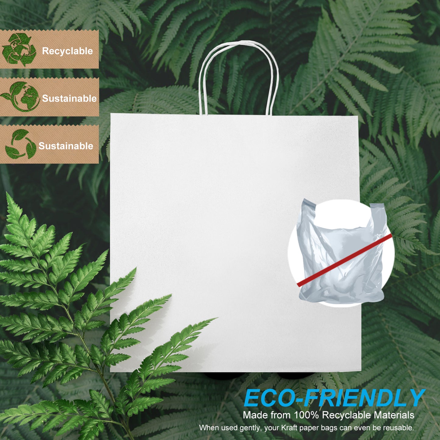 250 Pcs, Star, 13x7x13 inches, White Paper Bags, with Twisted Handle