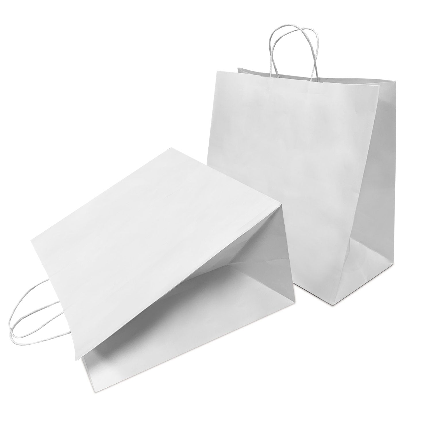 200 Pcs, Tiger,  14x8x14 inches, White Kraft Paper Bags, with Twisted handle