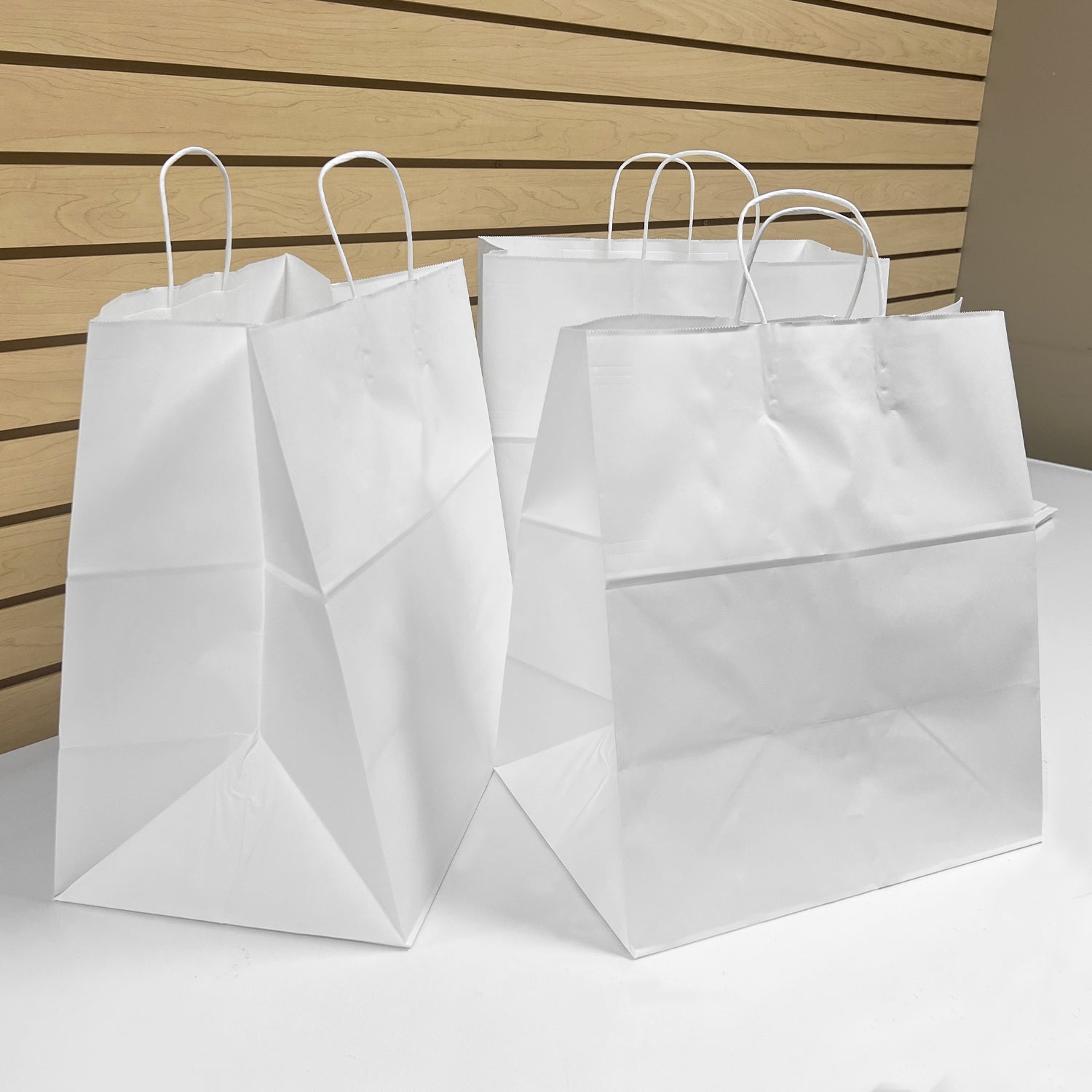 200 Pcs, Dumbo,  15x10.5x16.5 inches, White Paper Bags, with Twisted Handle