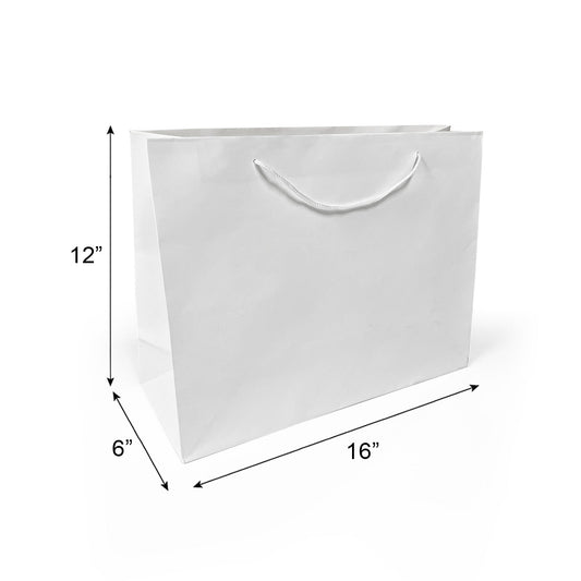 150 Pcs, Vogue,  16x6x12 inches, White Euro Tote Paper Bags, with Rope Handle
