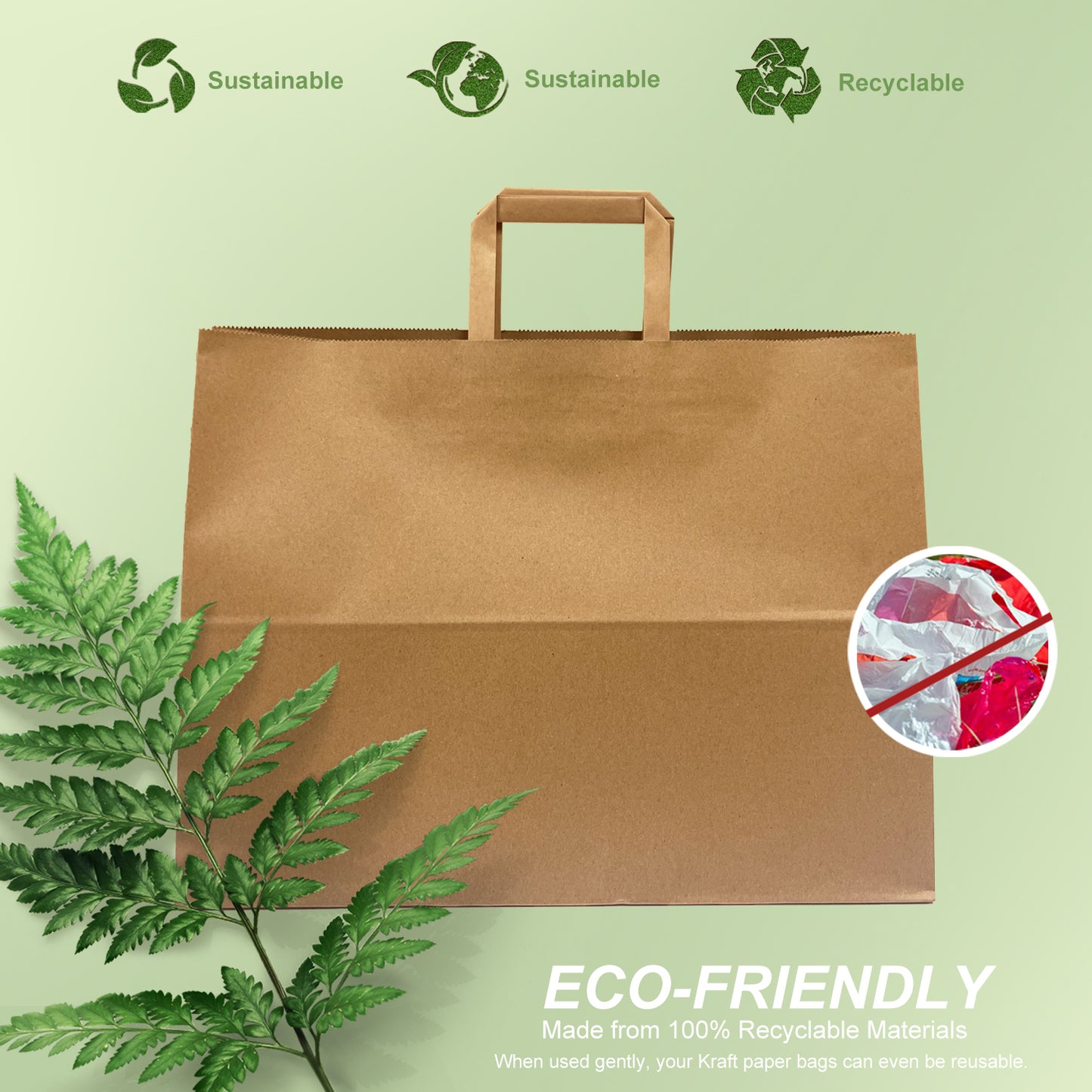 300 Pcs, Vogue, 16x6x12 inches, Kraft Paper Bags, with Flat handle