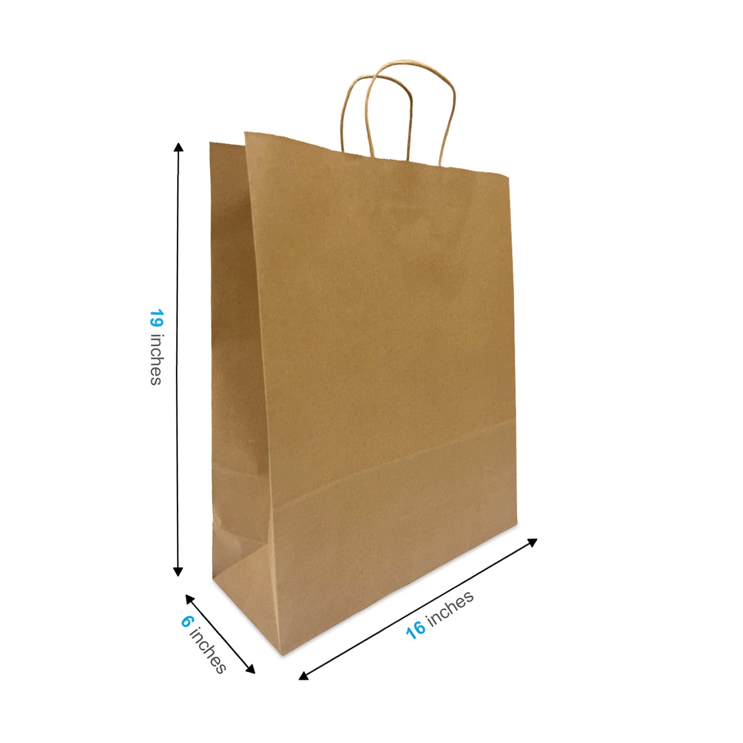 200 Pcs, Queen,  16x6x19.25 inches, Kraft Paper Bags, with Twisted Handle