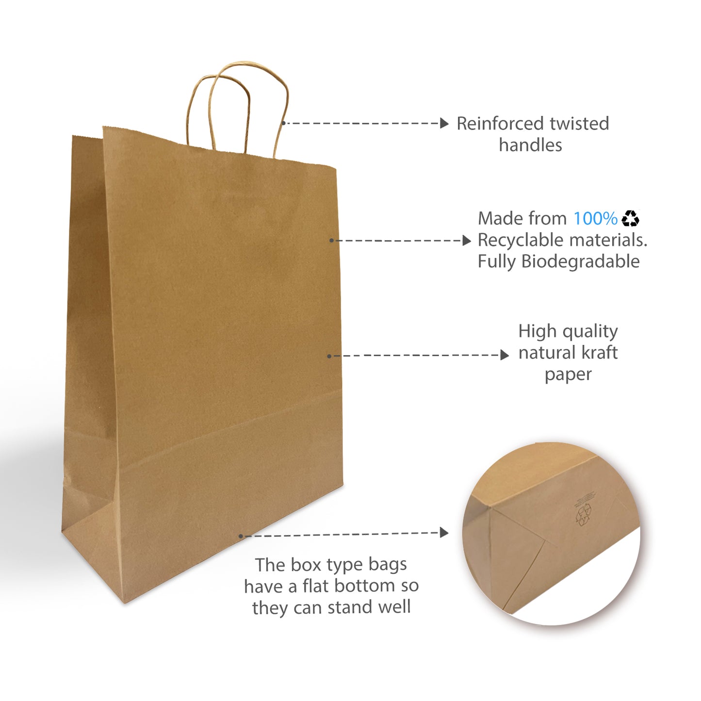 200 Pcs, Queen,  16x6x19.25 inches, Kraft Paper Bags, with Twisted Handle