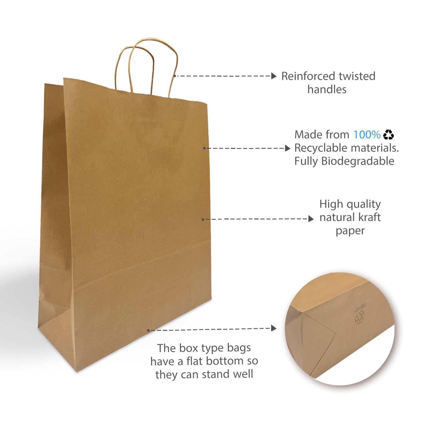 200 Pcs, Queen,  16x6x19.25 inches, Kraft Paper Bags, with Twisted Handle