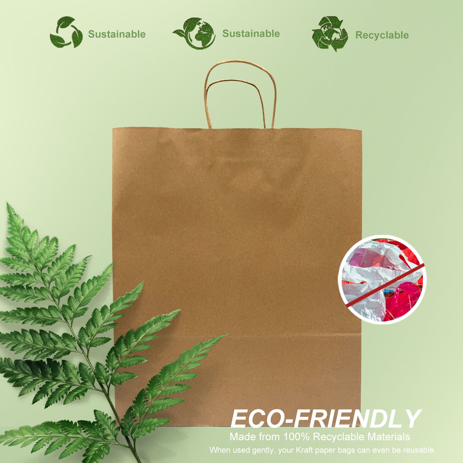 200 Pcs, Queen,  16x6x19.25 inches, Kraft Paper Bags, with Twisted Handle