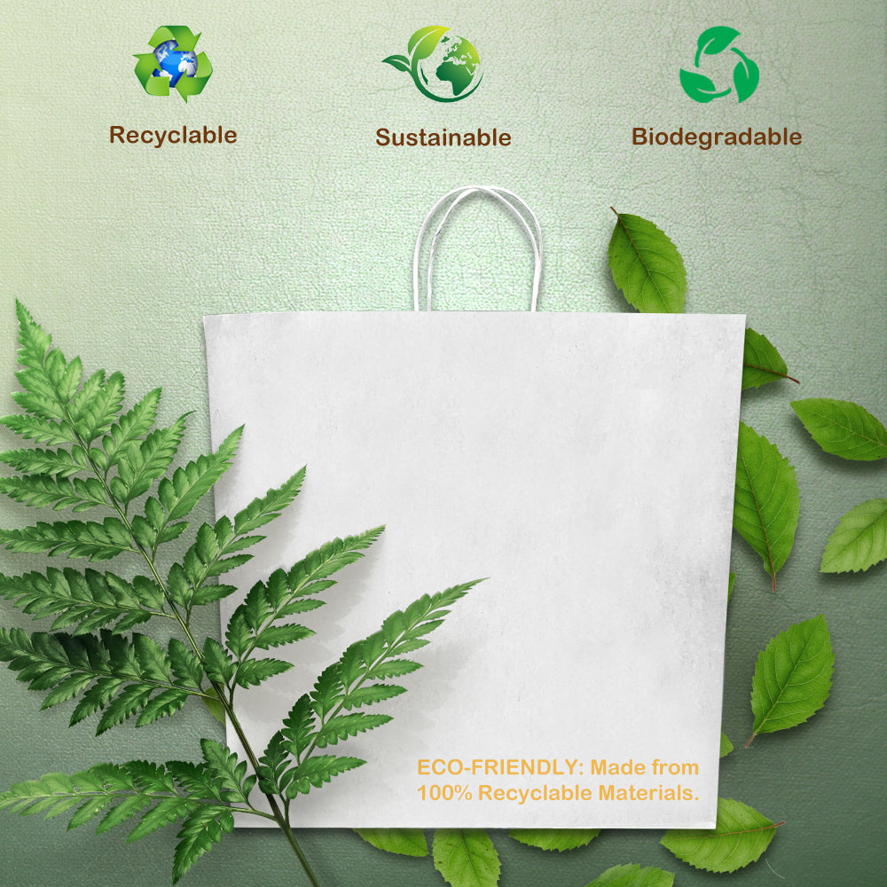 200 Pcs, Jumbo, 18x7x18.75 inches, White Paper Bags, with Twisted Handle