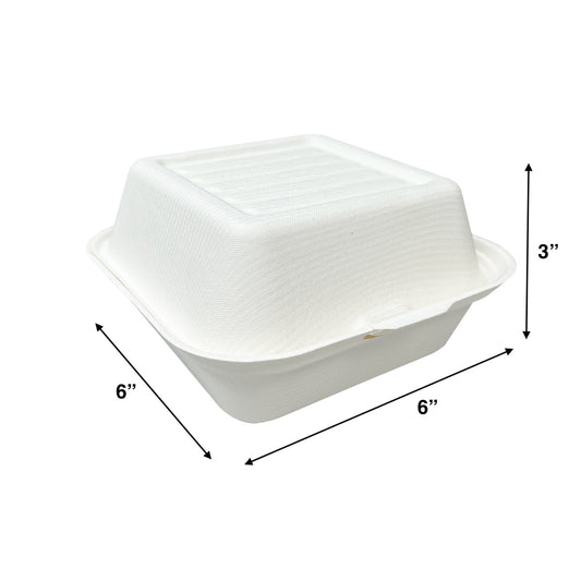 KIS-S6631 | 6x6x3 inches, 1-Compartment, Sugarcane Clamshell Food Container; $0.125/pc