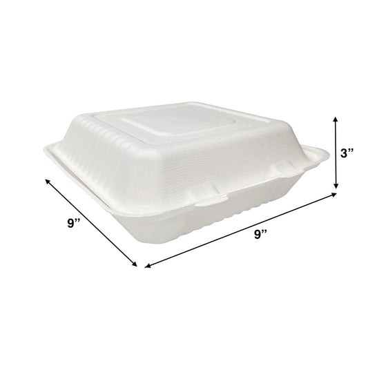 KIS-S9931 | 9x9x3 inches, 1-Compartment, Sugarcane Clamshell Food Container; $0.277/pc