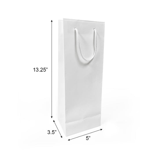 150 Pcs, Wine,  5.5x3.25x13 inches, White Euro Tote Paper Bags, with Rope Handle